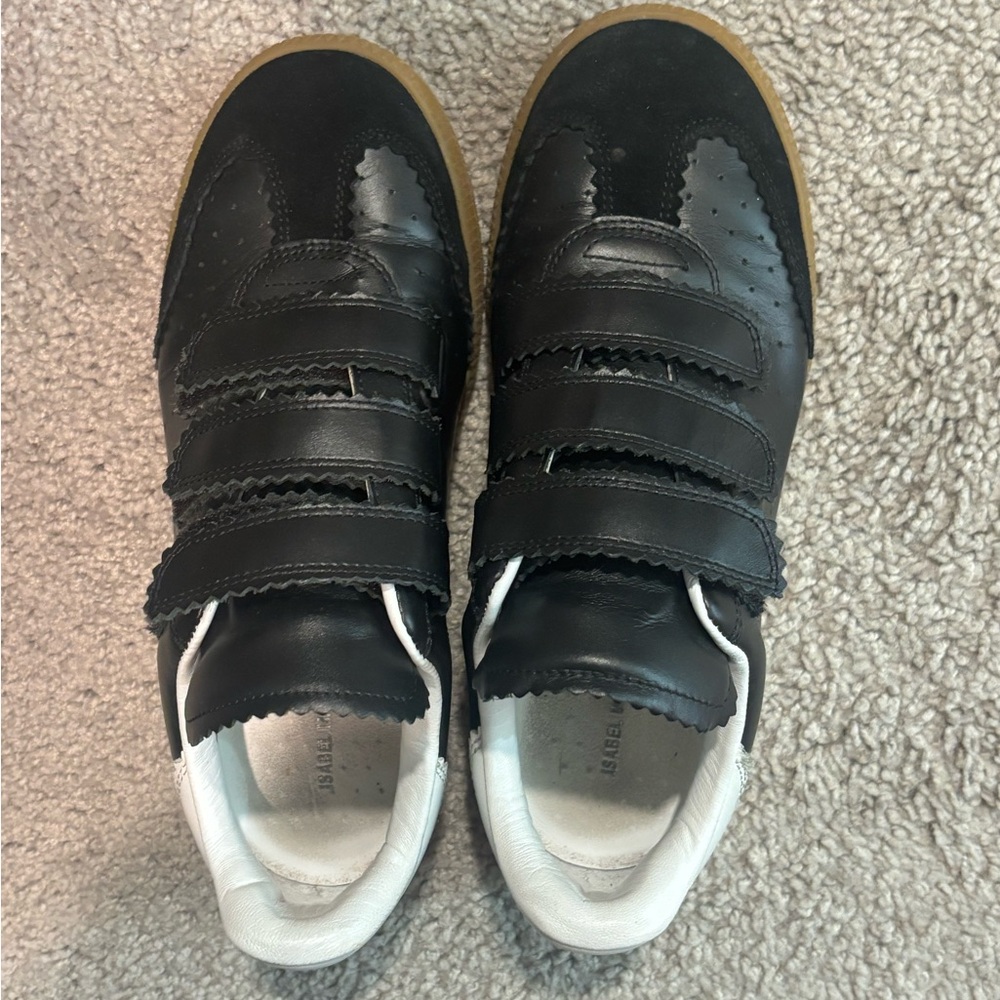 Isabel Marant Black Leather Velcro Sneakers with Gum Sole